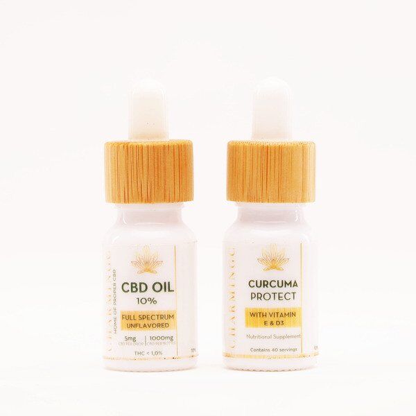 Health and well-being bundle featuring 10% CBD oil full spectrum and curcumin supplement